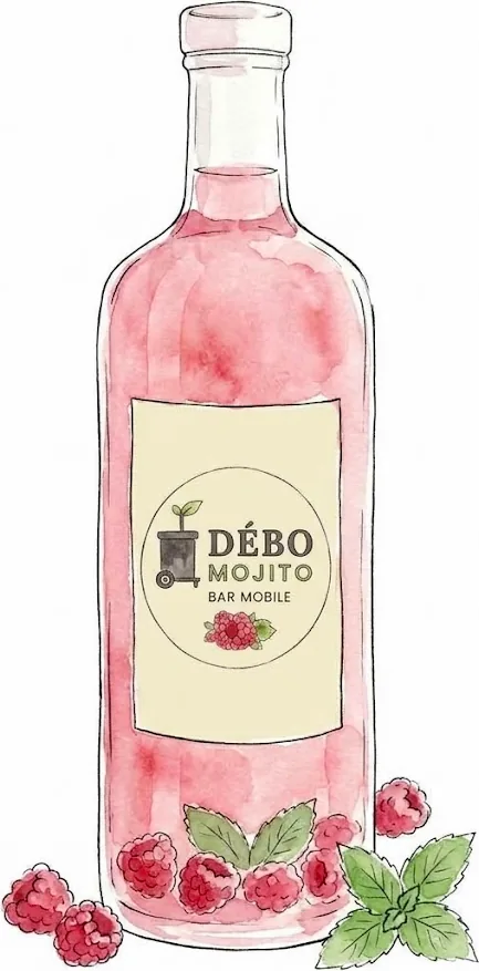 Bouteille Débo Mojito saveur framboise, peinte à l’aquarelle